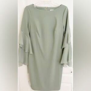 CALVIN KLEIN‎ Women's mint green Tiered Chiffon-Sleeve Sheath Dress size 8 new
